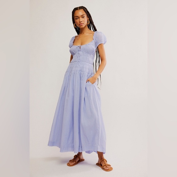 Free People Feeling Bonita Maxi Backless Dress in Blue Heron Size Medium - Picture 2 of 8